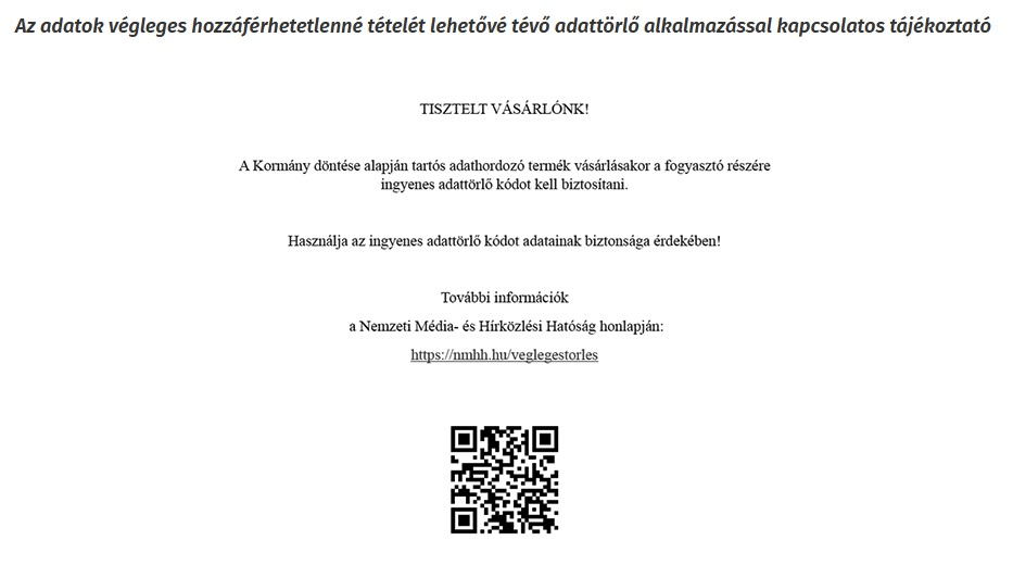Tájékoztató adattörlő kódokról