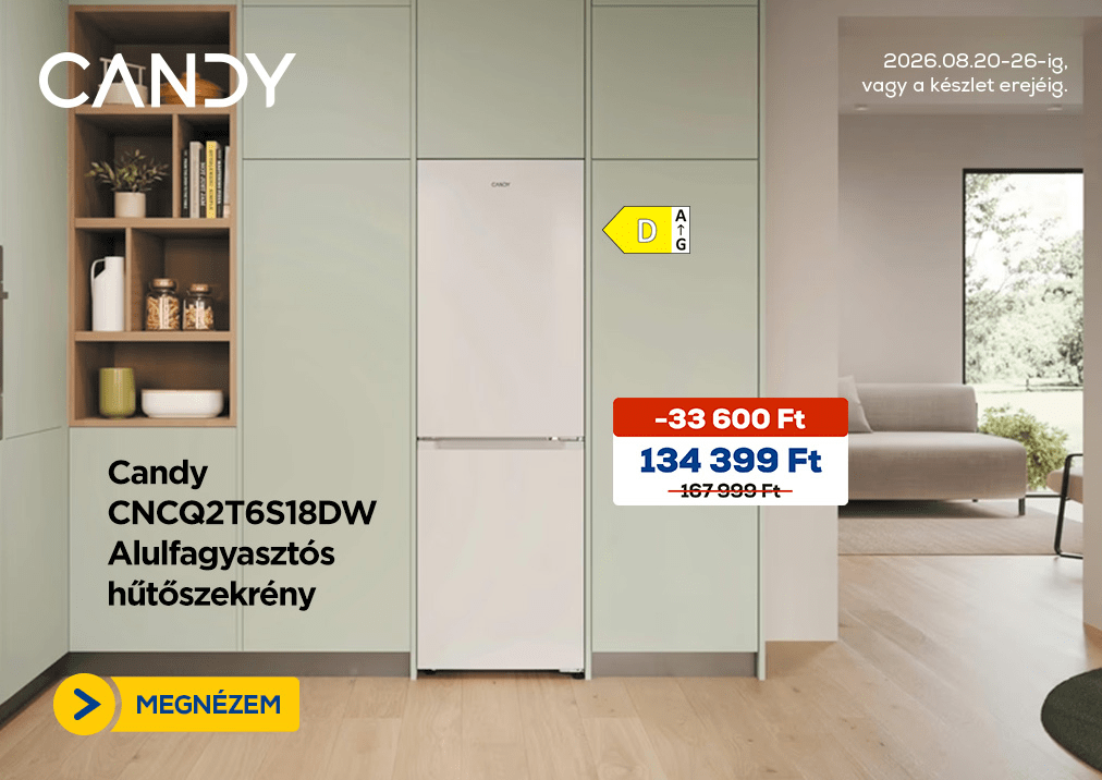 Candy CNCQ2T6S18DW Alulfagyasztós hűtőszekrény