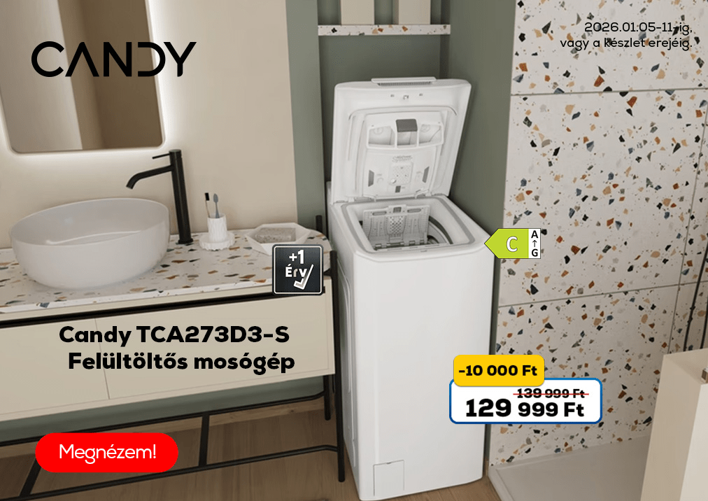 Candy TCA273D3-S Felültöltős mosógép