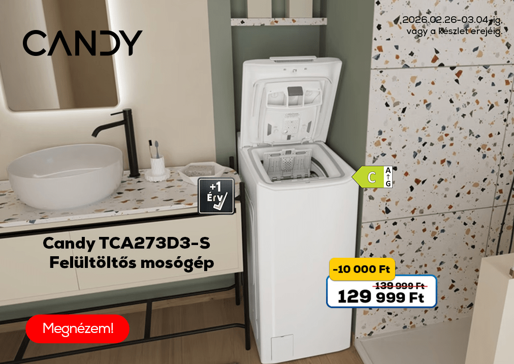 Candy TCA273D3-S Felültöltős mosógép