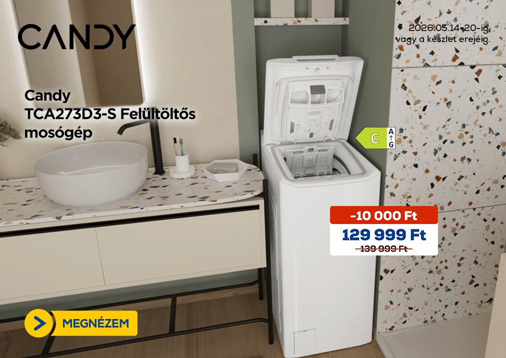 Candy TCA273D3-S Felültöltős mosógép