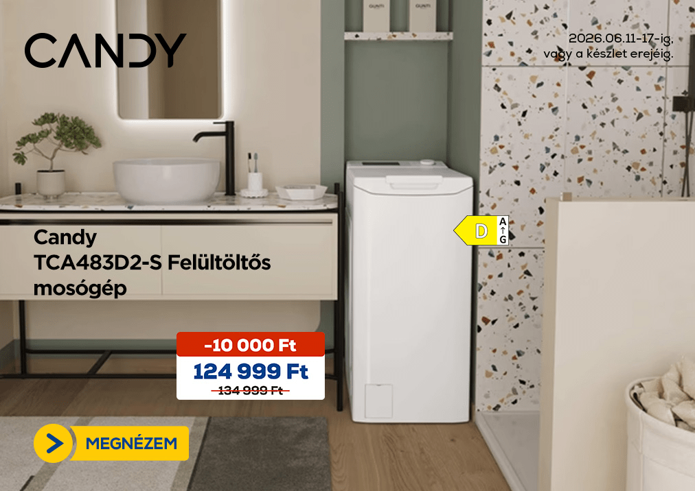 Candy TCA483D2-S Felültöltős mosógép