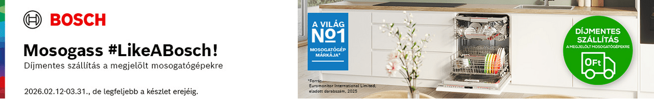 Bosch beépíthető és szabadonálló mosogatógépek most díjmentes szállítással*