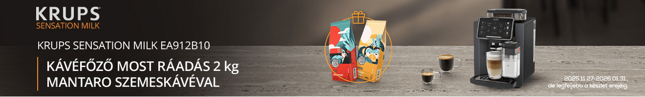 Vásárolj Krups Sensation Milk EA912B10 automata kávéfőzőt bármely Euronics áruházban vagy az euronics.hu oldalon, és tiéd lehet a ráadás termék!