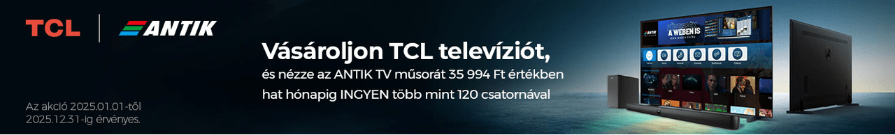 Vásároljon TCL televíziót és nézze az ANTIK TV műsorát 35 994 Ft  értékben hat hónapig INGYEN több mint 120 csatornával