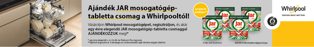 Ajándék JAR mosogatógép-tabletta csomag a Whirlpooltól!