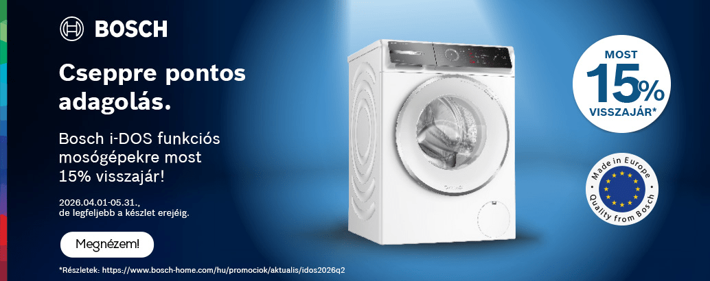 Cseppre pontos adagolás. Bosch i-DOS funkciós mosógépekre most 15% visszajár!