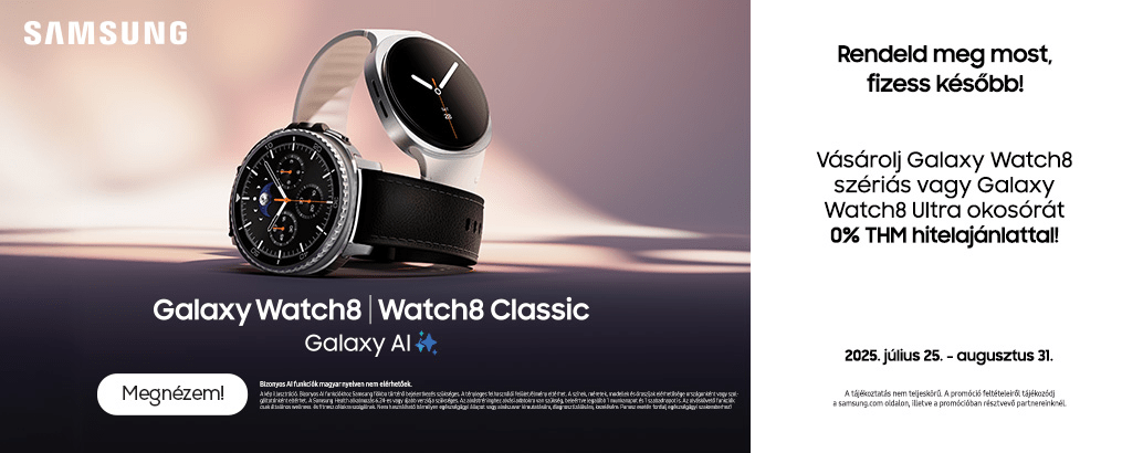 Rendeld meg most, fizess később! Vásárolj Galaxy Watch8 szériás vagy Galaxy Watch8 Ultra okosórát 0% THM hitel ajánlattal.