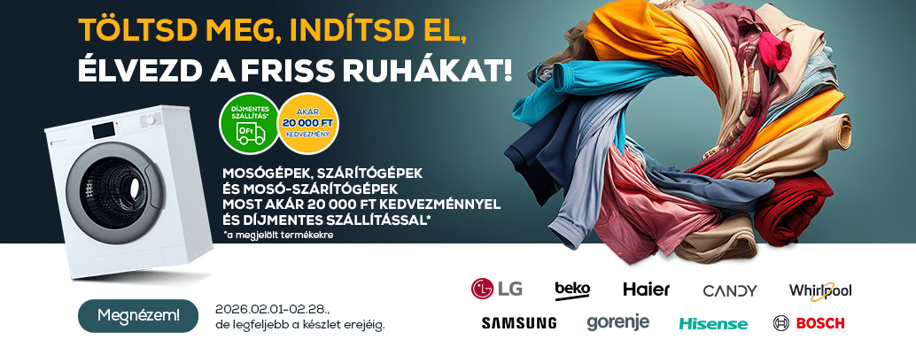Mosógépek, szárítógépek és mosó-szárítógépek most akár 20.000 Ft kedvezménnyel és díjmentes szállítással*