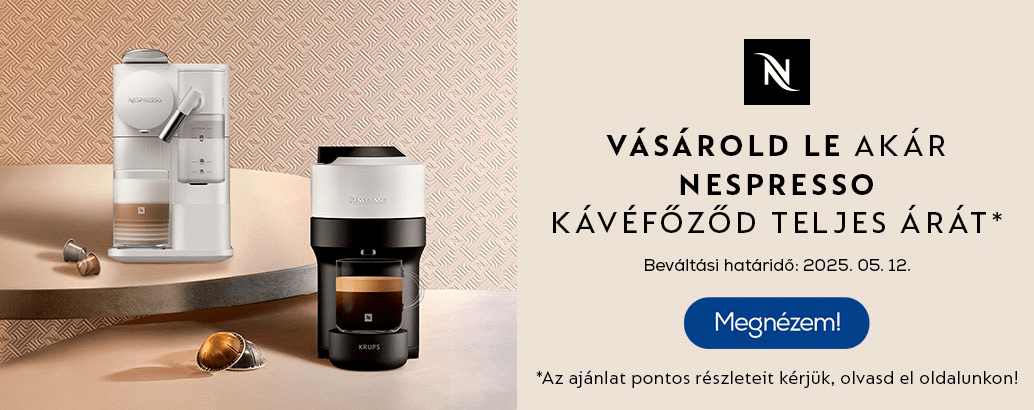 Vásárold le akár Nespresso kávéfőződ teljes árát az első 5 kávékapszula rendelésed során.