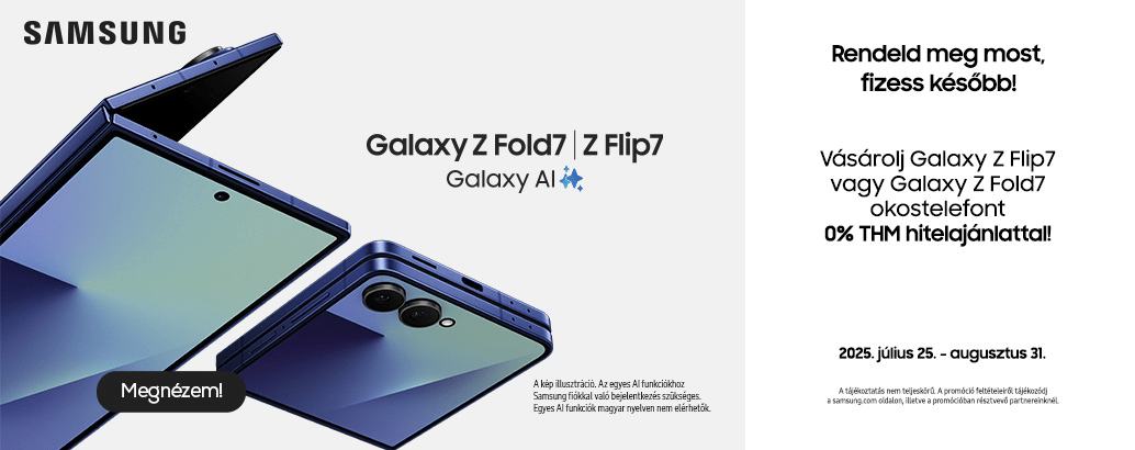 Rendeld meg most, fizess később! Vásárolj Galaxy Z Flip7 vagy Galaxy Z Fold7 okostelefont 0% THM hitel ajánlattal.