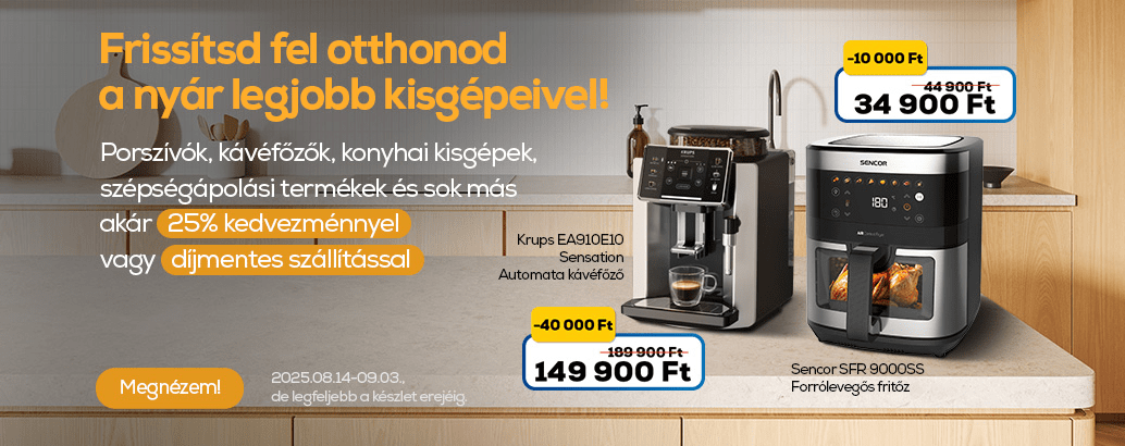 Frissítsd fel otthonod a nyár legjobb kisgépeivel! Háztartási kisgépek, Porszívók, kávéfőzők, konyhai kisgépek, szépségápolási termékek akár 25 % kedvezménnyel vagy díjmentes szállítással