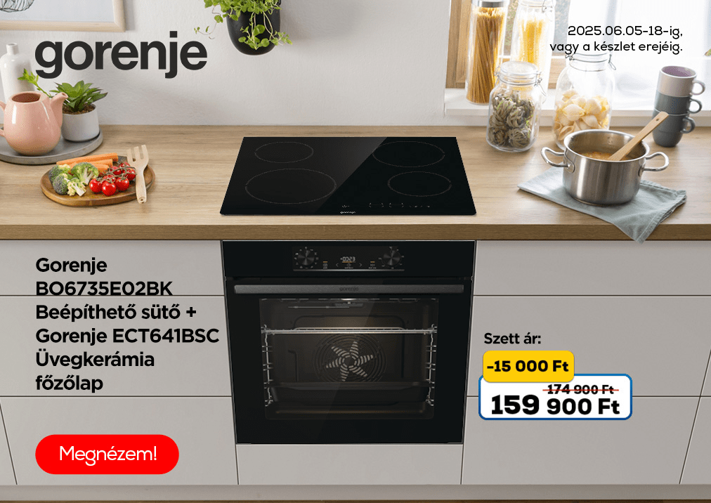 Gorenje BO6735E02BK Beépíthető sütő + Gorenje ECT641BSC Üvegkerámia főzőlap