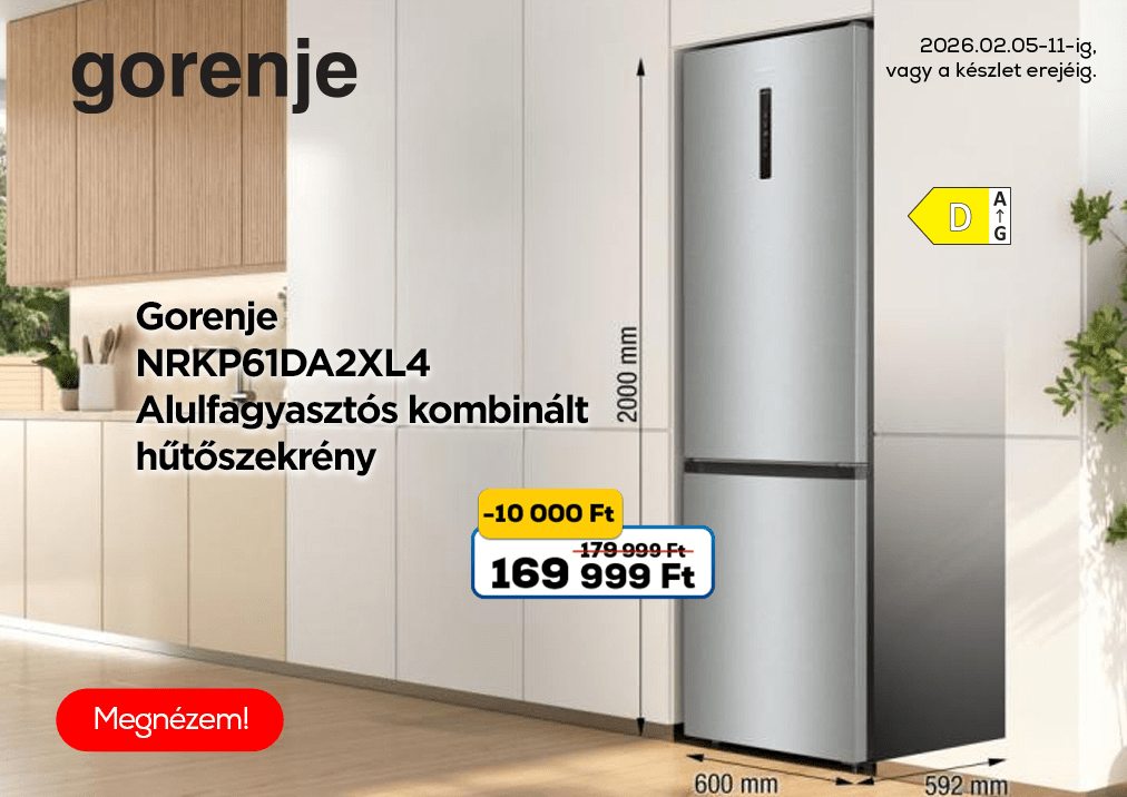 Gorenje NRKP61DA2XL4 Alulfagyasztós kombinált hűtőszekrény