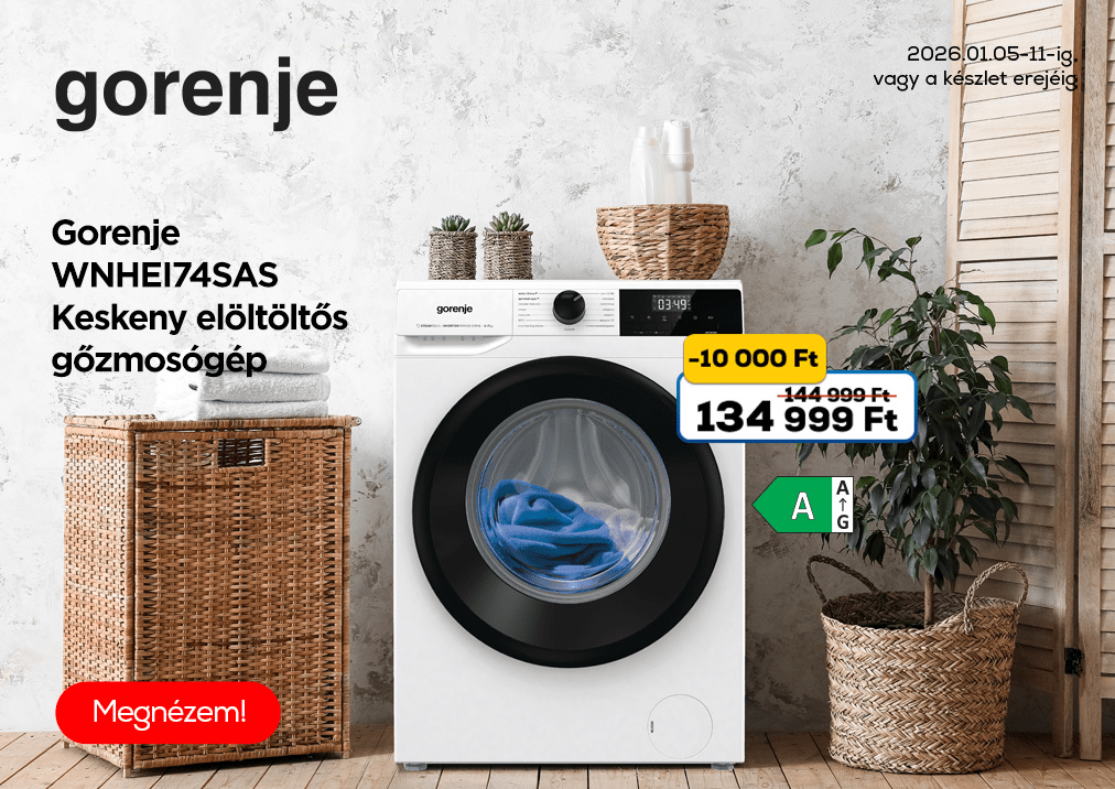 Gorenje WNHEI74SAS Keskeny elöltöltős gőzmosógép
