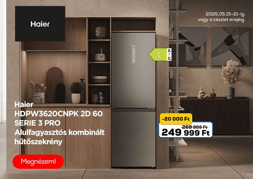 Haier HDPW3620CNPK 2D 60 SERIE 3 PRO Alulfagyasztós kombinált hűtőszekrény
