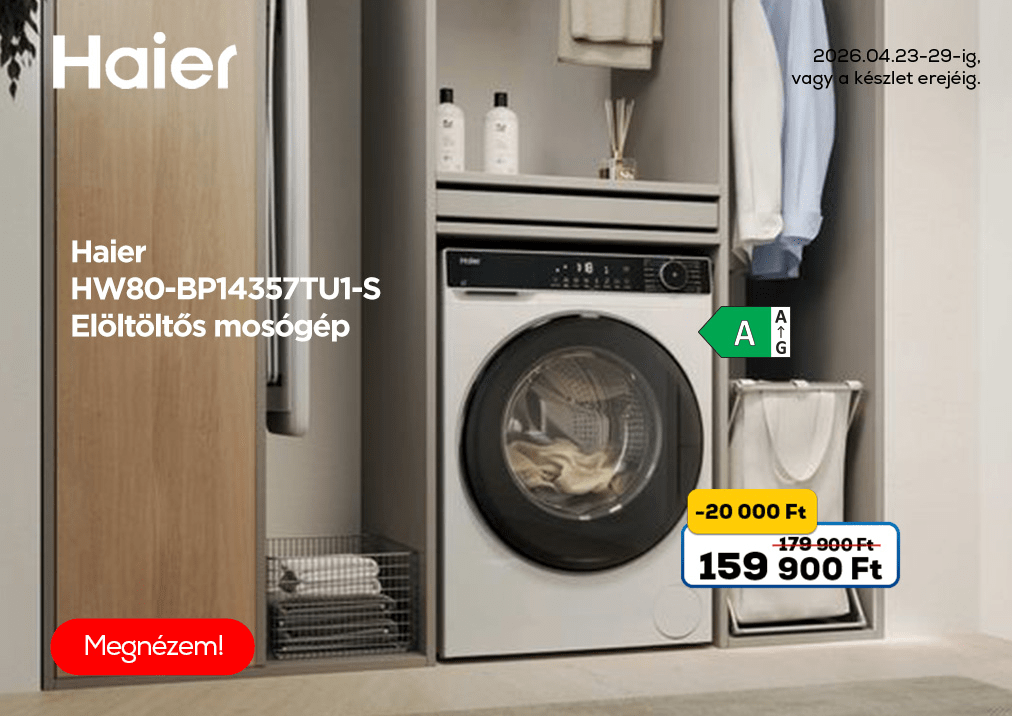 Haier HW80-BP14357TU1-S Elöltöltős mosógép