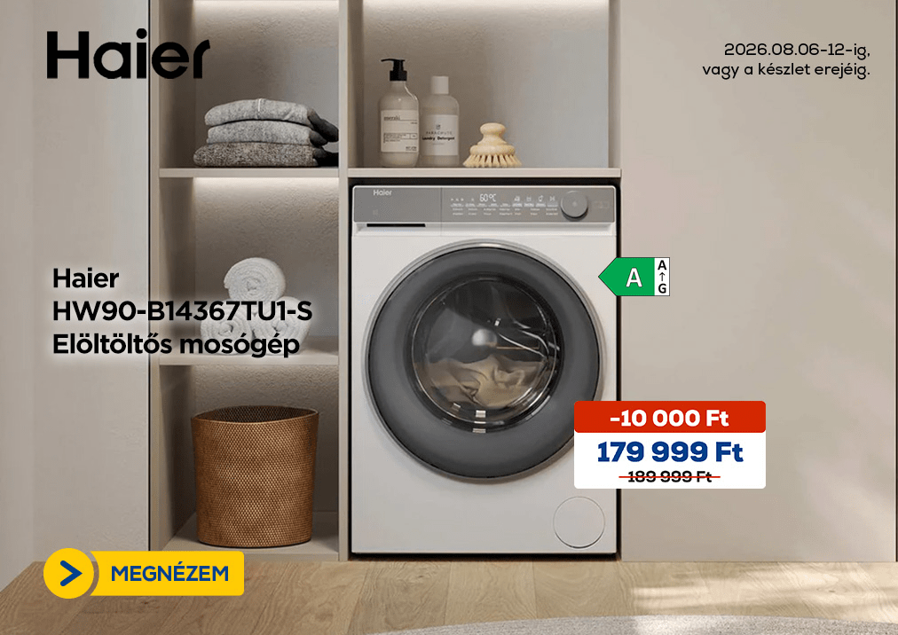 Haier HW90-B14367TU1-S Elöltöltős mosógép
