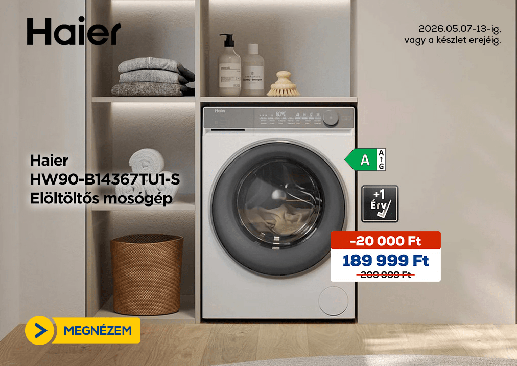 Haier HW90-B14367TU1-S Elöltöltős mosógép