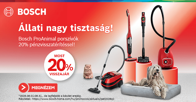 Állati nagy tisztaság! Bosch ProAnimal porszívók most 20% pénzvisszatérítéssel.