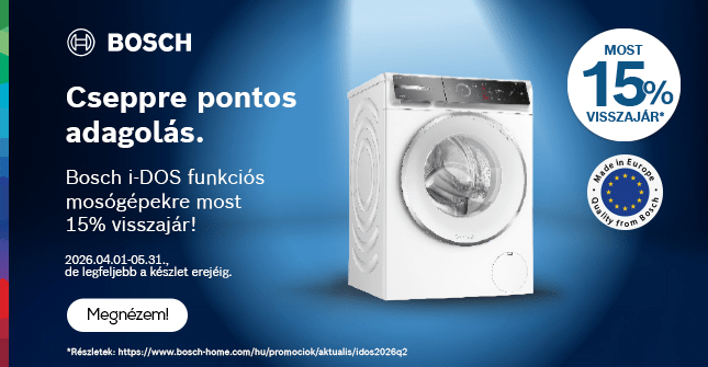Cseppre pontos adagolás. Bosch i-DOS funkciós mosógépekre most 15% visszajár!