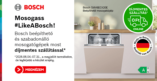 Bosch beépíthető és szabadonálló mosogatógépek díjmentes szállítással