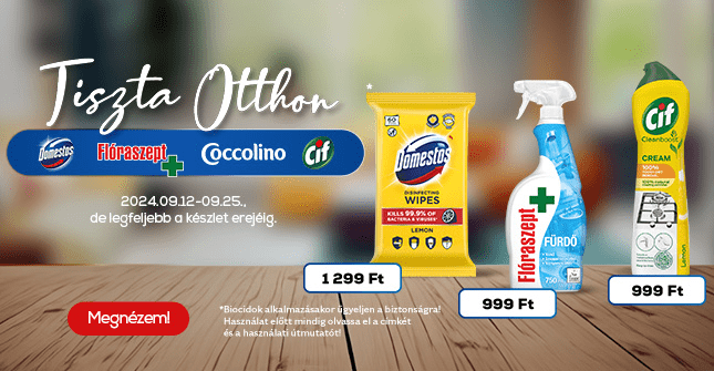 Tiszta otthon Domestos, Flóraszept, Coccolino, Cif