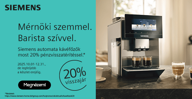 Siemens automata kávéfőzők most 20% pénzvisszatérítéssel.