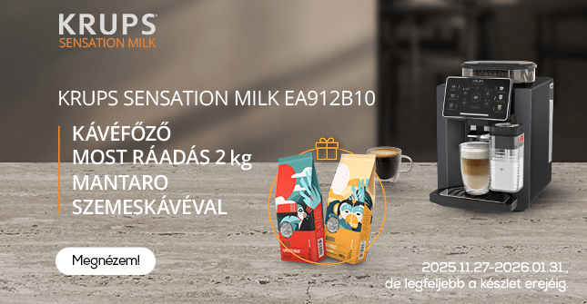 Vásárolj Krups Sensation Milk EA912B10 automata kávéfőzőt bármely Euronics áruházban vagy az euronics.hu oldalon, és tiéd lehet a ráadás termék!