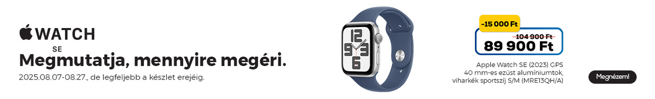 Apple Watch SE (2023) GPS – 40 mm-es ezüst alumíniumtok, viharkék sportszíj - S/M
