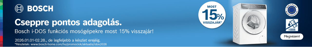 Cseppre pontos adagolás.15% pénzvisszatérítés i-DOS funkciós mosógépekre