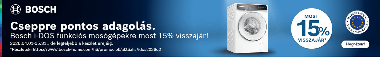 Cseppre pontos adagolás. Bosch i-DOS funkciós mosógépekre most 15% visszajár!