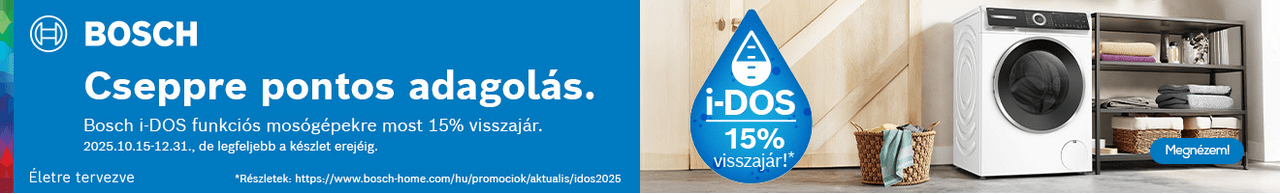 Bosch i-DOS funkciós mosógépek, most 15% pénzvisszatérítéssel