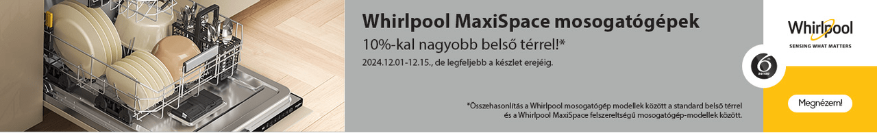 Whirlpool MaxiSpace mosogatógépek 10%-kal nagyobb belső térrel!