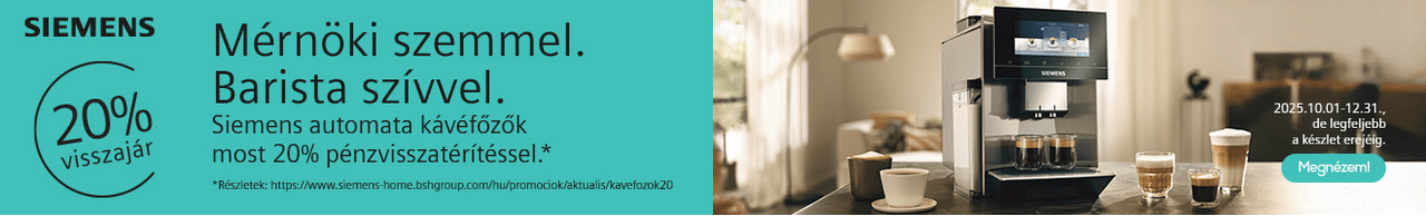 Siemens automata kávéfőzők most 20% pénzvisszatérítéssel.