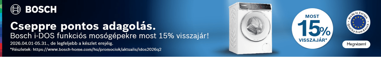 Cseppre pontos adagolás. Bosch i-DOS funkciós mosógépekre most 15% visszajár!
