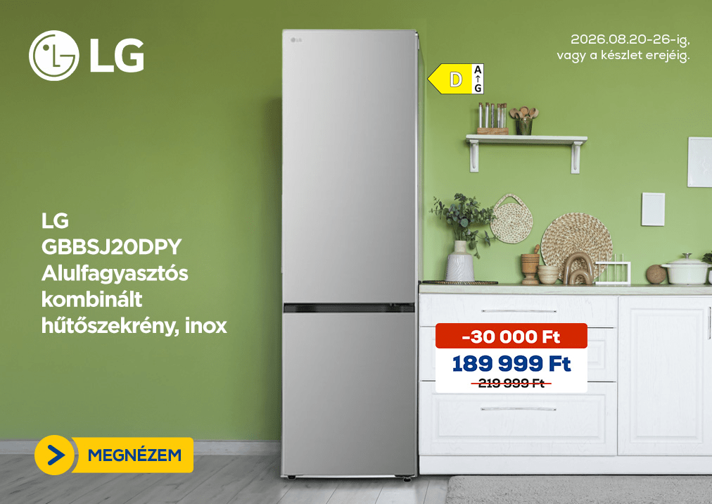 LG GBBSJ20DPY Alulfagyasztós kombinált hűtőszekrény, inox