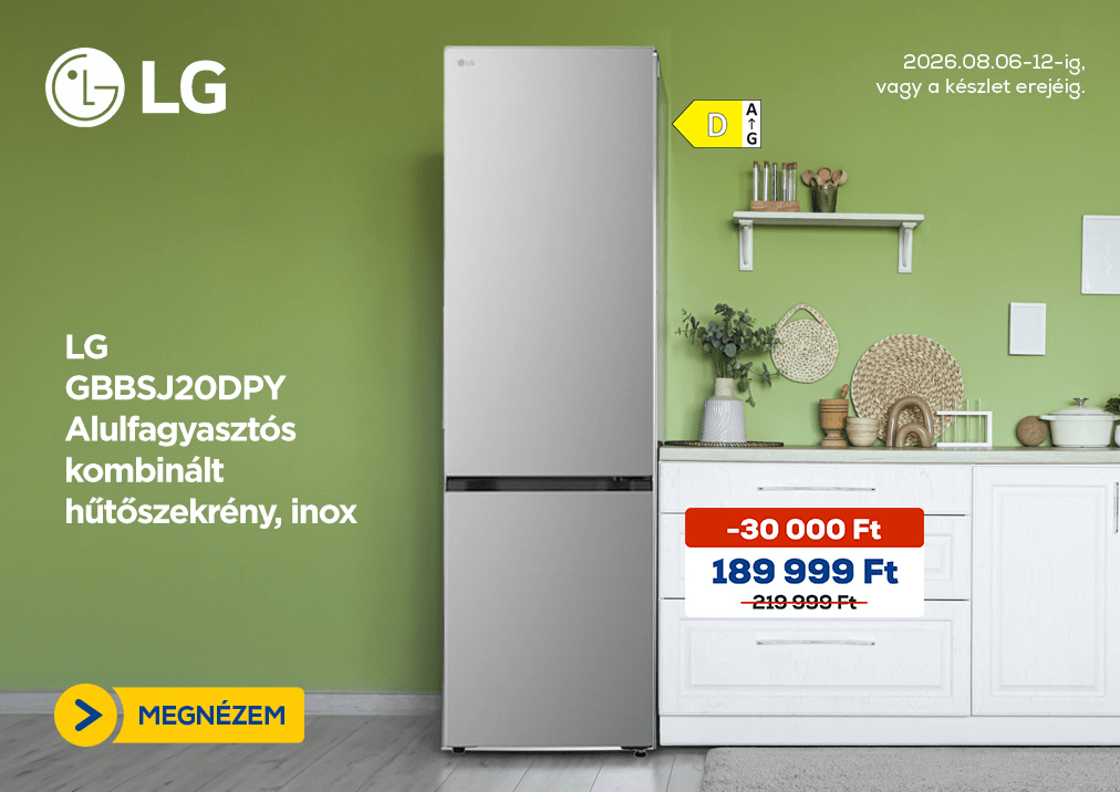 LG GBBSJ20DPY Alulfagyasztós kombinált hűtőszekrény, inox