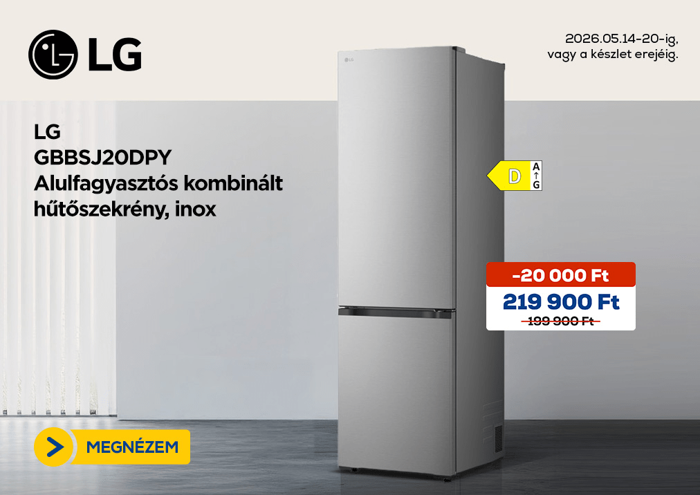 LG GBBSJ20DPY Alulfagyasztós kombinált hűtőszekrény, inox
