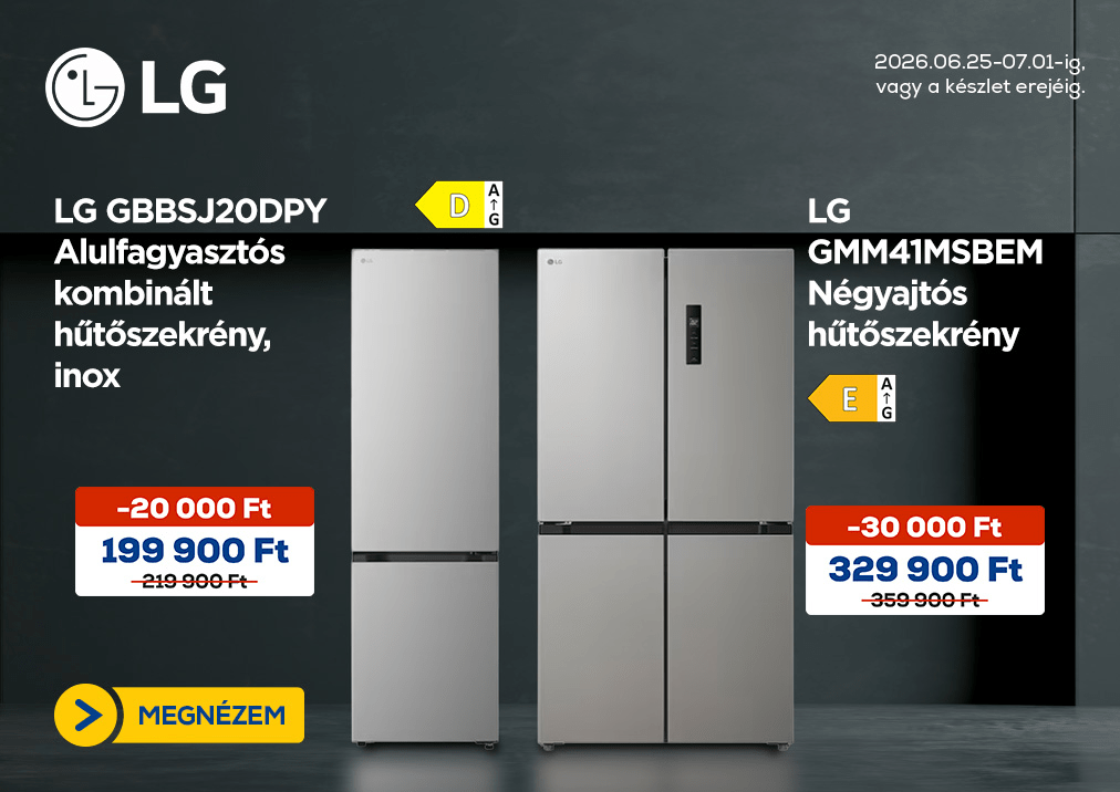 LG GBBSJ20DPY Alulfagyasztós kombinált hűtőszekrény, inox