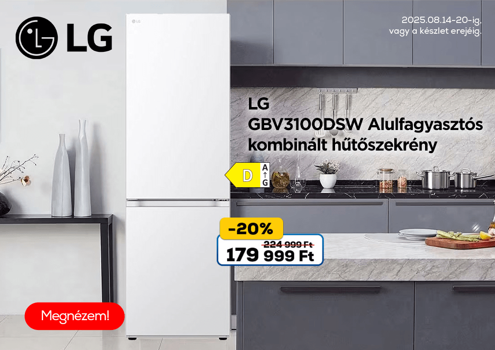 LG GBV3100DSW Alulfagyasztós kombinált hűtőszekrény