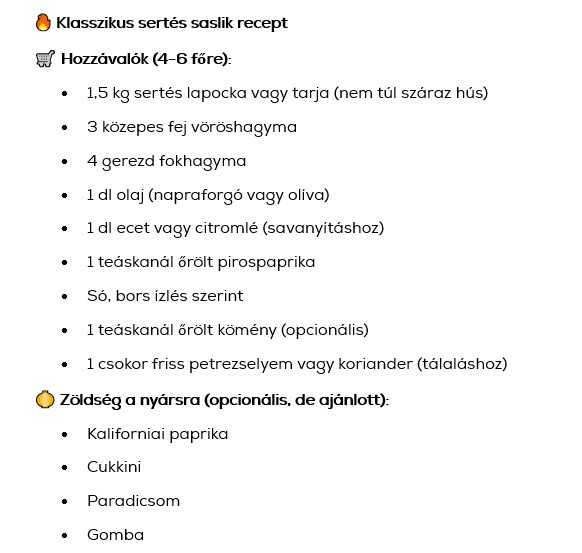 Saslik recept