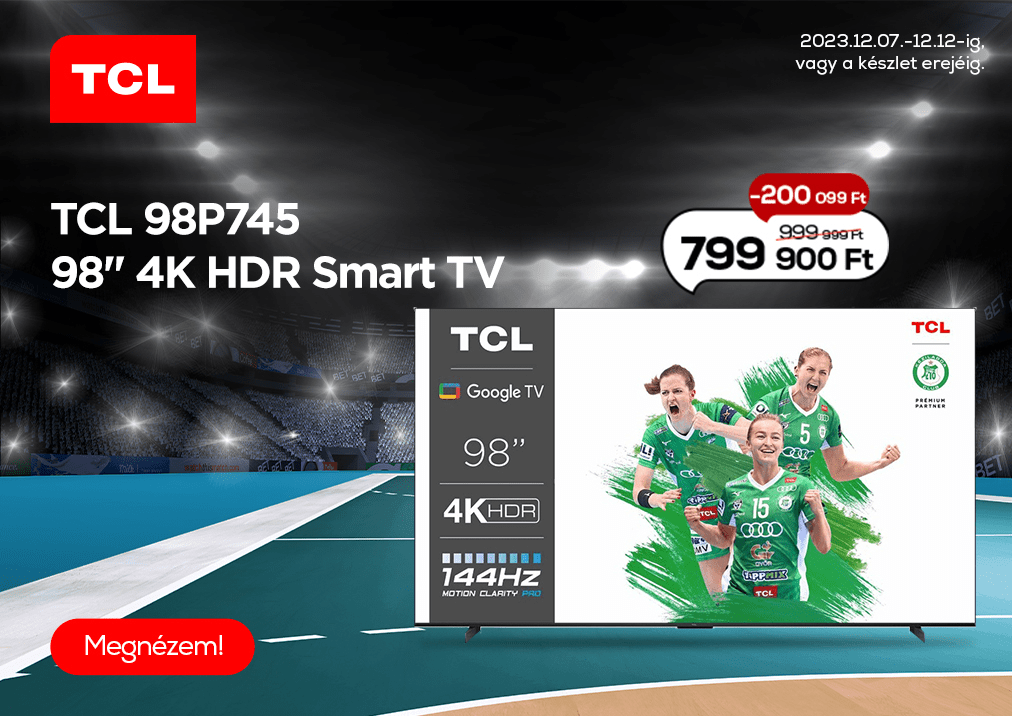 TCL 65C805 Smart LED Televízió, 165 cm, 4K, MiniLED, HDR, Google