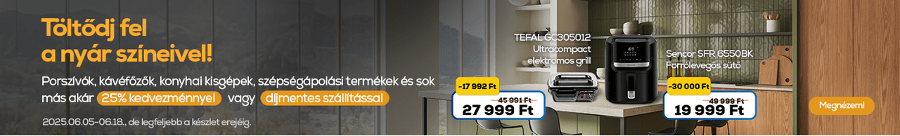 Töltődj fel a nyár színeivel! Háztartási kisgépek, Porszívók, kávéfőzők, konyhai kisgépek, szépségápolási termékek akár 25 % kedvezménnyel vagy díjmentes szállítással