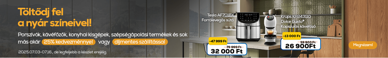 Töltődj fel a nyár színeivel! Háztartási kisgépek, Porszívók, kávéfőzők, konyhai kisgépek, szépségápolási termékek akár 25 % kedvezménnyel vagy díjmentes szállítással