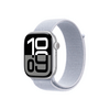 Apple Watch Series 10 GPS + Cellular – 46 mm-es ezüst alumíniumtok, fakókék sportpánt (MWY23QH/A)