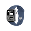 Apple Watch Series 10 GPS + Cellular – 42 mm-es ezüst alumíniumtok, denim sportszíj - S/M (MWX33QH/A)