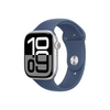 Apple Watch Series 10 GPS + Cellular – 46 mm-es ezüst alumíniumtok, denim sportszíj - M/L (MWY13QH/A)