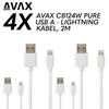 Avax CB124W Pure 4X USB-A – Lightning Töltőkábel csomag, 2 m Avax CB124W Pure 4X USB-A – Lightning Töltőkábel csomag, 2 m