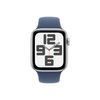 Apple Watch SE (2024) GPS + Cellular – 44 mm-es ezüst alumíniumtok, denimszínű sportszíj - S/M (MXGP3QH/A)